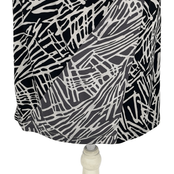 86. BCBG Max Azria Black Comb Geometric Cowl Neck Shift Mini Dress Small - Picture 6 of 11